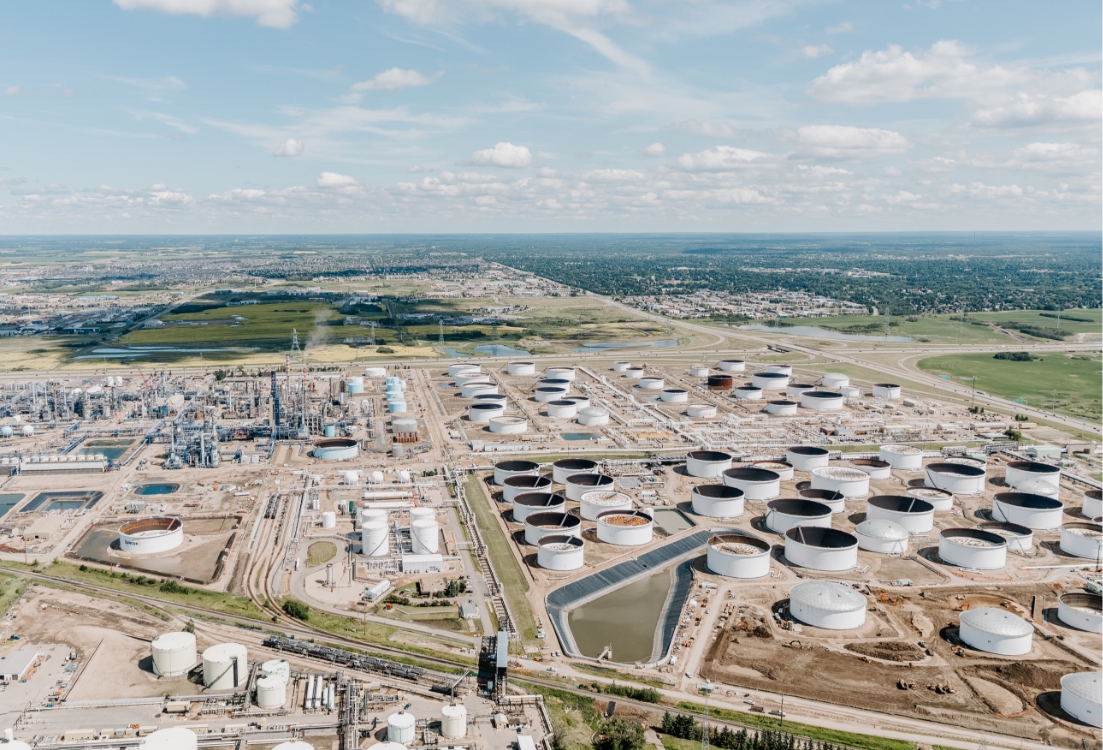 Birds-eye-view of a refinery site.